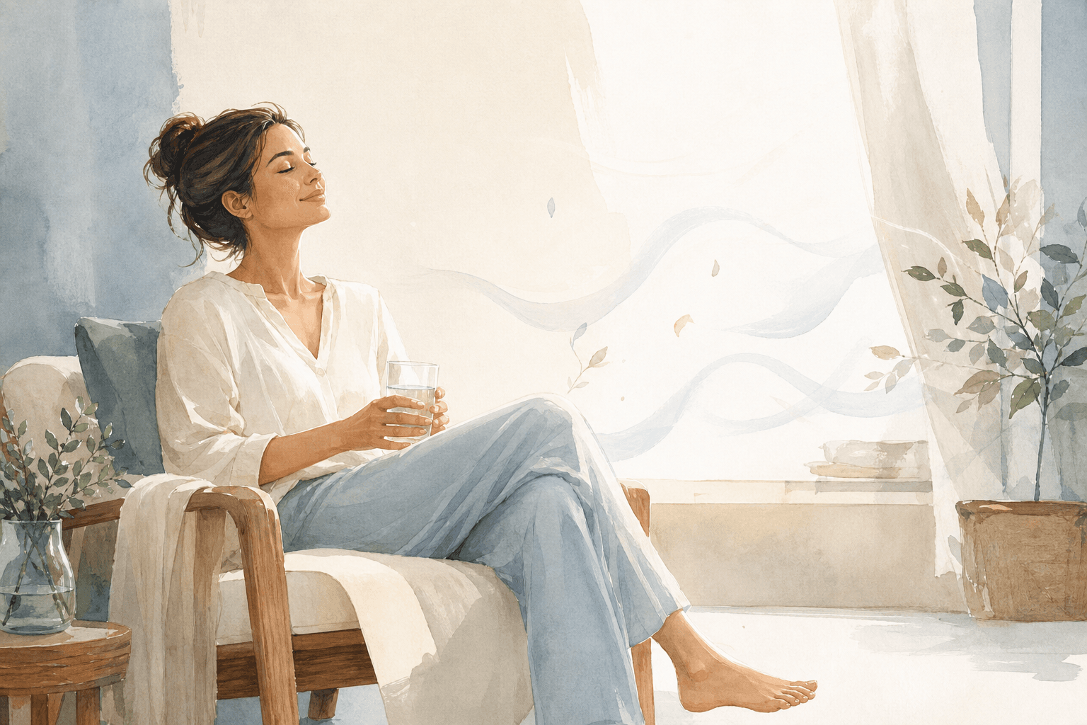 Illustration d'un moment de récupération et d'hydratation après un drainage lymphatique